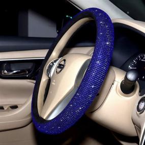 img 2 attached to Blue Crystal Rhinestone Diamond Steering Wheel Cover for Men's Car, 15 Inch Universal Cool Bling Accessory with Anti-Slip Wheel Protector in Black