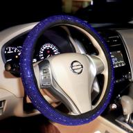 blue crystal rhinestone diamond steering wheel cover for men's car, 15 inch universal cool bling accessory with anti-slip wheel protector in black логотип