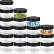 set of 20 zejia 1oz clear plastic jars with black lids - ideal for cosmetics, lotions, acrylic powder, beauty products, and slime - round travel containers that keep your essentials secure logo