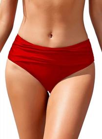 img 4 attached to Women'S Black Tummy Control Bikini Swim Bottoms Ruched SHEKINI Swimsuit