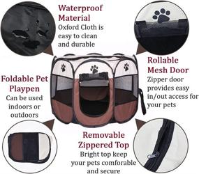 img 2 attached to 🐾 Coopupet: Portable Pet Playpen, Foldable Dog Pen with Free Carry Case - Octagon Puppy Playpen for Indoor Exercise - Ideal for Dogs, Cats, Rabbits (+ Free Travel Bowl, Beige+Pink, S)