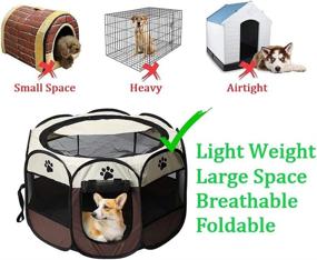 img 1 attached to 🐾 Coopupet: Portable Pet Playpen, Foldable Dog Pen with Free Carry Case - Octagon Puppy Playpen for Indoor Exercise - Ideal for Dogs, Cats, Rabbits (+ Free Travel Bowl, Beige+Pink, S)