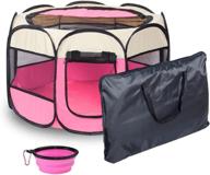 🐾 coopupet: portable pet playpen, foldable dog pen with free carry case - octagon puppy playpen for indoor exercise - ideal for dogs, cats, rabbits (+ free travel bowl, beige+pink, s) логотип