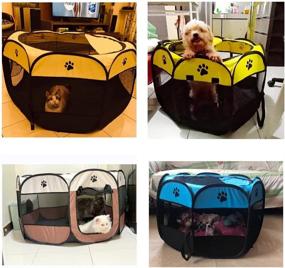 img 3 attached to 🐾 Coopupet: Portable Pet Playpen, Foldable Dog Pen with Free Carry Case - Octagon Puppy Playpen for Indoor Exercise - Ideal for Dogs, Cats, Rabbits (+ Free Travel Bowl, Beige+Pink, S)