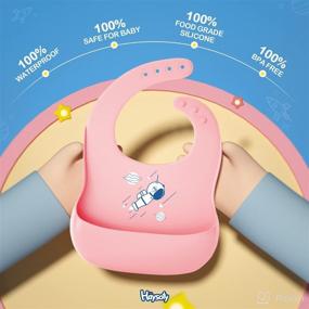 img 2 attached to 👶 Set of 3 Haysofy Silicone Bibs for Babies & Toddlers - Waterproof, Adjustable, Soft, Unisex & Non Messy