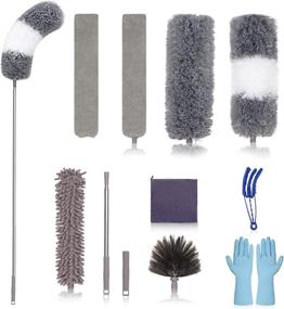 img 4 attached to 🧹 11-Piece Microfiber Feather Duster Set with Extendable 100" Pole - Washable, Reusable and Bendable Dusters for Cleaning Ceiling Fans, High Ceilings, TVs, Blinds, and Cars