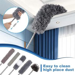 img 3 attached to 🧹 11-Piece Microfiber Feather Duster Set with Extendable 100" Pole - Washable, Reusable and Bendable Dusters for Cleaning Ceiling Fans, High Ceilings, TVs, Blinds, and Cars