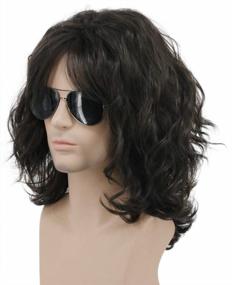 img 4 attached to Dark Brown Long Curly 70S 80S Rocker Wig For Men And Women - Perfect For Halloween And Anime Costumes By Karlery California!