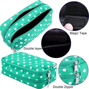 img 2 attached to Large Capacity Pen Case For Girls, Boys & Adults - SIQUK Double Zipper Pen Bag With Compartments And Green/White Dot Design