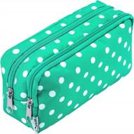 large capacity pen case for girls, boys & adults - siquk double zipper pen bag with compartments and green/white dot design logo