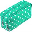 large capacity pen case for girls, boys & adults - siquk double zipper pen bag with compartments and green/white dot design logo