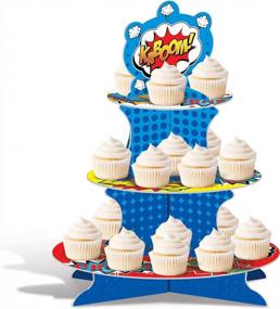img 1 attached to Beistle 2 Piece Durable Cupcake Stand And Dessert Holder Set – Comic Book Theme Birthday Party Centerpiece Decoration, Multicolored, 16