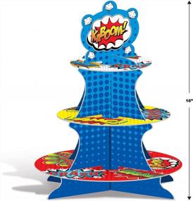 img 2 attached to Beistle 2 Piece Durable Cupcake Stand And Dessert Holder Set – Comic Book Theme Birthday Party Centerpiece Decoration, Multicolored, 16