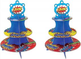img 4 attached to Beistle 2 Piece Durable Cupcake Stand And Dessert Holder Set – Comic Book Theme Birthday Party Centerpiece Decoration, Multicolored, 16
