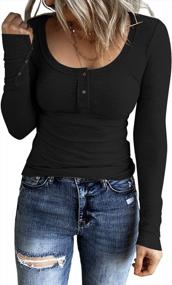 img 4 attached to Chic And Stylish: Acelitt'S Women'S Ribbed Long Sleeve Henley Shirt In Slim Fit