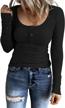 chic and stylish: acelitt's women's ribbed long sleeve henley shirt in slim fit logo