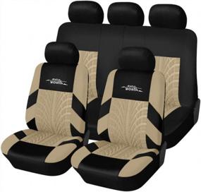 img 4 attached to AUTOYOUTH 9Pc Beige Car Seat Covers Set - Front Bucket & Split Bench Protectors For Women