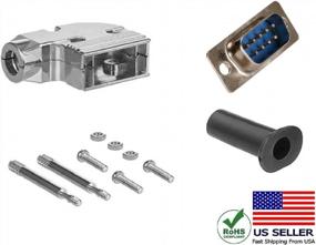 img 1 attached to CompuCablePlusUSA.Com Best DB9 Male Solder Cup Connector DIY Kit Includes Solder Cup Connector, 90 Degree Angle Metal Hood, Strain Relief Grommet And Screws. (DB9 Male)