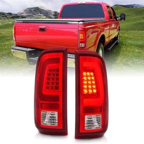 img 3 attached to 🚗 AmeriLite 2008-2016 Ford F250 F350 F450 SD Ruby Red LED Tube Tail Lights - Passenger & Driver Side