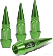 🌿 universal fit green valve stem caps, spiked head design in 45mm anodized aluminum, car accessories (pack of 4) логотип