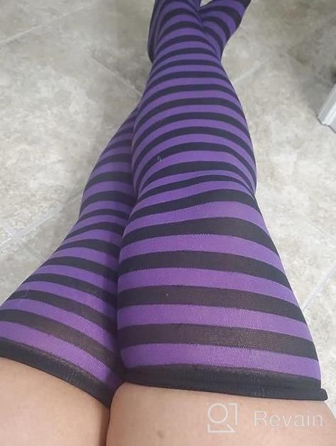 img 1 attached to Women'S Plus Size Striped Thigh High Over The Knee OTK Sheer Nylon Stockings - Purple Black Stripes review by Rebecca Carter