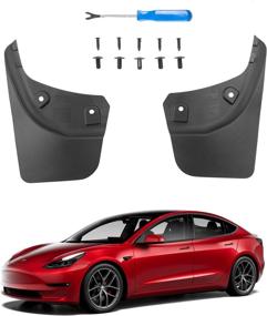 img 4 attached to Kingna Fit 2020 2021 2022 Tesla Model Y Mud Flaps No Drilling Original Fenders Splash Guards For Tesla Model Y Accessories (Rear 2 PCS)