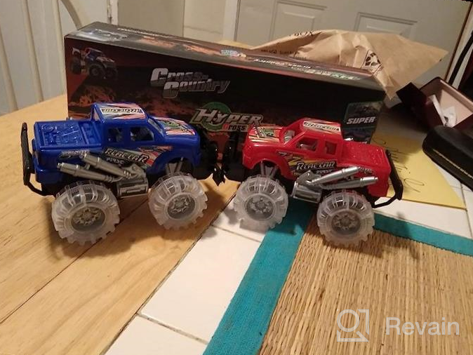 img 1 attached to Flashy LED Tire Monster Truck Toys - Set Of 2, Perfect Birthday Gift For Boys And Girls Ages 3 And Up, Friction And Push N Go Vehicles, Ideal For Kid'S Parties And Playtime Fun review by Jose Perry