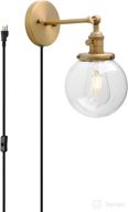 🛠️ vintage industrial wall sconce with on/off switch - permo 1-light plug-in wall lamp with mini 5.9" clear glass shade логотип