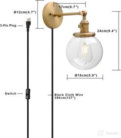 img 3 attached to 🛠️ Vintage Industrial Wall Sconce with On/Off Switch - Permo 1-Light Plug-In Wall Lamp with Mini 5.9" Clear Glass Shade