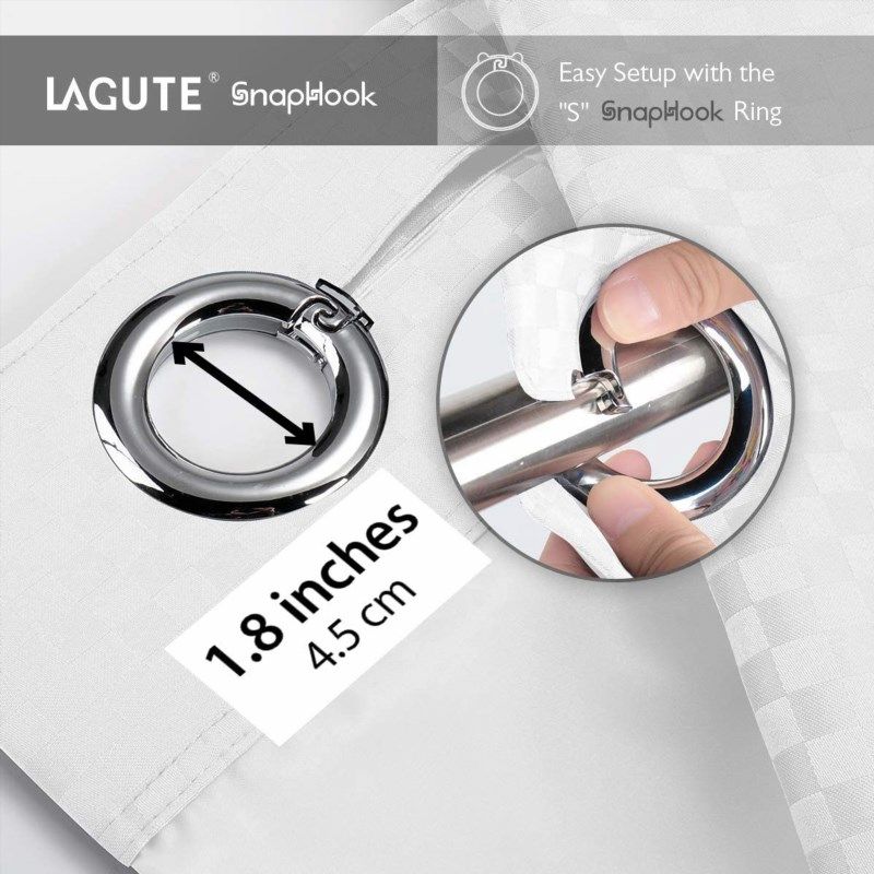 Lagute SnapHook Hook Free Shower Curtain with Snap-in Liner , 71Wx74L, –  lagute