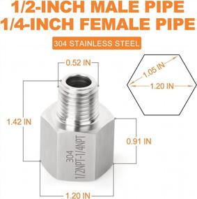 img 1 attached to 2-Pack Stainless Steel Hex Nipple Fittings - 1/2" Female Pipe To 1/4" Male Pipe Connection For Plumbing And Piping Projects By GASHER