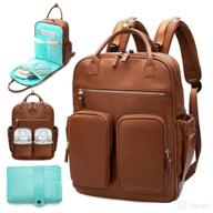 🎒 mominside leather diaper bag backpack with 18 pockets for mom and dad, boys and girls, large wet pocket, 4 insulated pockets, changing station, stroller straps - brown logo
