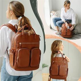 img 3 attached to 🎒 Mominside Leather Diaper Bag Backpack with 18 Pockets for Mom and Dad, Boys and Girls, Large Wet Pocket, 4 Insulated Pockets, Changing Station, Stroller Straps - Brown
