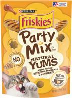 держите здоровье вашей кошки под контролем с purina friskies, смесью для вечеринок natural yums с курицей и питательными веществами, (6) 6 унций. пакеты вкусных угощений логотип