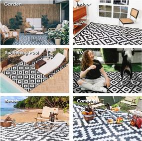 img 1 attached to RVGUARD Reversible Outdoor Rug: 9 X 18 Ft Waterproof Mat For Camping, Picnic, Beach & Backyard In Black & White - Perfect For Patio, RV & Deck