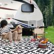 rvguard reversible outdoor rug: 9 x 18 ft waterproof mat for camping, picnic, beach & backyard in black & white - perfect for patio, rv & deck logo