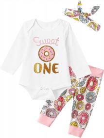 img 4 attached to Adorable Donut Bodysuit & Headband Set For Baby Girls' Birthdays!
