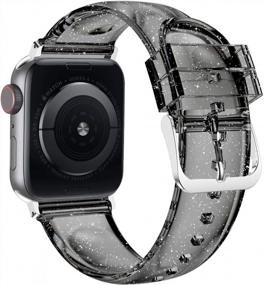img 4 attached to Ремешок для Apple Watch 45 мм, 44 мм, 42 мм - мягкий силиконовый ремешок премиум-класса с прозрачным блеском для серии 7 SE 6/5/4/3/2/1 для женщин и девочек, Wolait (черный / серебристый)