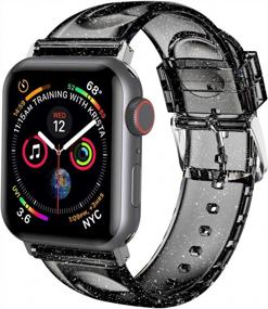 img 3 attached to 45Mm 44Mm 42Mm Apple Watch Band - Premium Clear Glitter Soft Silicone Strap For Series 7 SE 6/5/4/3/2/1 Women Girls, Wolait (Black/Silver)