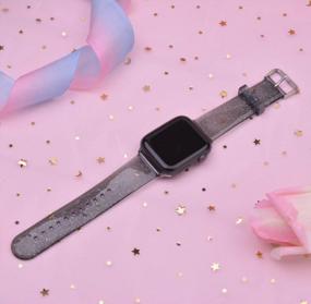 img 1 attached to 45Mm 44Mm 42Mm Apple Watch Band - Premium Clear Glitter Soft Silicone Strap For Series 7 SE 6/5/4/3/2/1 Women Girls, Wolait (Black/Silver)