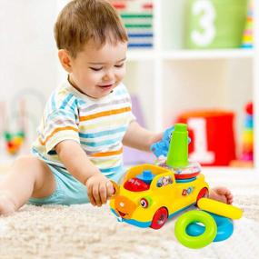 img 1 attached to Playkidz Stackable Rings Stacker And Pull Along Toy Bus для малышей, игрушка для укладки колец - машина для малышей, сенсорная и развивающая игрушка для малышей