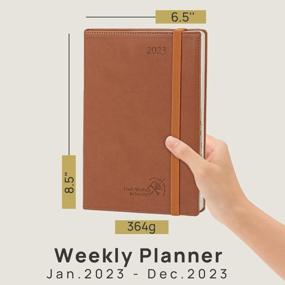 img 3 attached to 2023 Planner Weekly & Monthly 6.5" X 8.5", Agenda With Hourly Time Slots, Notes, Expense Tracker And Inner Pocket - Vegan Leather Soft Cover Brown