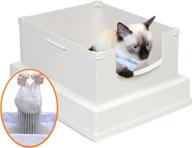 🐾 speedysift v2 deluxe large cat litter box with 56 standard disposable sifting liners, 11 inch abs+ pp high sides, in white color logo