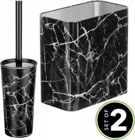 img 3 attached to Black Marble Bathroom Combo Set: MDesign Toilet Bowl Brush/Holder And 2.2 Gallon Garbage Can For Trash, Recycling, Deep Cleaning - Mirri Collection - Set Of 2 With Steel/Plastic Construction