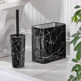img 2 attached to Black Marble Bathroom Combo Set: MDesign Toilet Bowl Brush/Holder And 2.2 Gallon Garbage Can For Trash, Recycling, Deep Cleaning - Mirri Collection - Set Of 2 With Steel/Plastic Construction