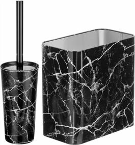 img 4 attached to Black Marble Bathroom Combo Set: MDesign Toilet Bowl Brush/Holder And 2.2 Gallon Garbage Can For Trash, Recycling, Deep Cleaning - Mirri Collection - Set Of 2 With Steel/Plastic Construction