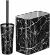 black marble bathroom combo set: mdesign toilet bowl brush/holder and 2.2 gallon garbage can for trash, recycling, deep cleaning - mirri collection - set of 2 with steel/plastic construction logo