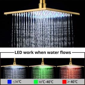 img 1 attached to Золотая дождевая душевая система с 12-дюймовой светодиодной насадкой для дождя и ручным душем - настенный комбинированный набор с корпусом смесителя и отделкой для грубого ввода