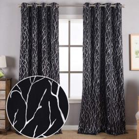 img 4 attached to Kotile Tree Curtains For Bedroom - Silver Foil Tree Branch Print Blackout Curtains Thermal Insulated Tree Window Curtains 63 Inch Length Grommet Black Curtains Tree Pattern, 52 X 63 Inches, 2 Panels