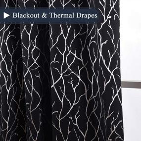 img 2 attached to Kotile Tree Curtains For Bedroom - Silver Foil Tree Branch Print Blackout Curtains Thermal Insulated Tree Window Curtains 63 Inch Length Grommet Black Curtains Tree Pattern, 52 X 63 Inches, 2 Panels